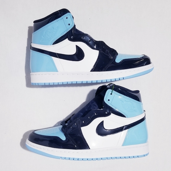 Size 9.5 (8m) - Jordan 1 Retro High - UNC Patent Blue Chill 2019 - Picture 6 of 11